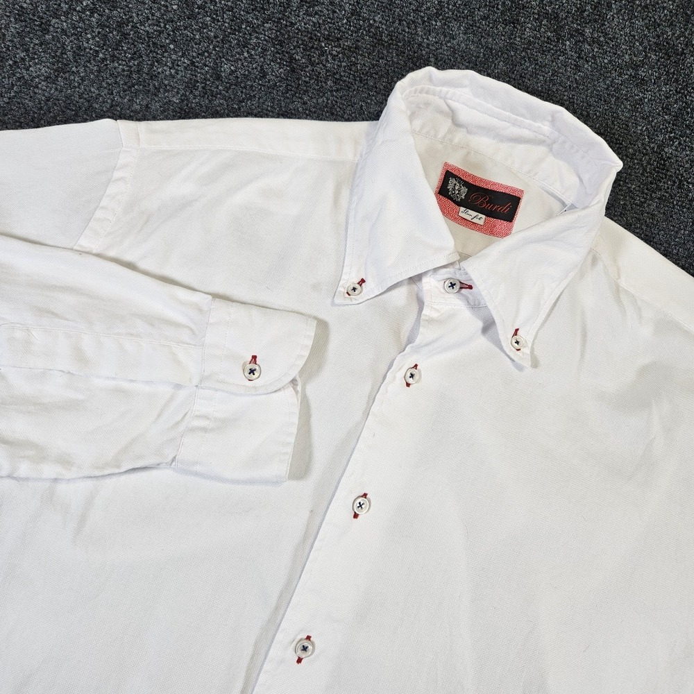 Burdi Long Sleeve White Dress Shirt Mens Size XXL Slim Fit Preppy